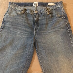 Guess Light Blue Jeans Straight Leg Slight Bootcut With Rhinestone Detailing